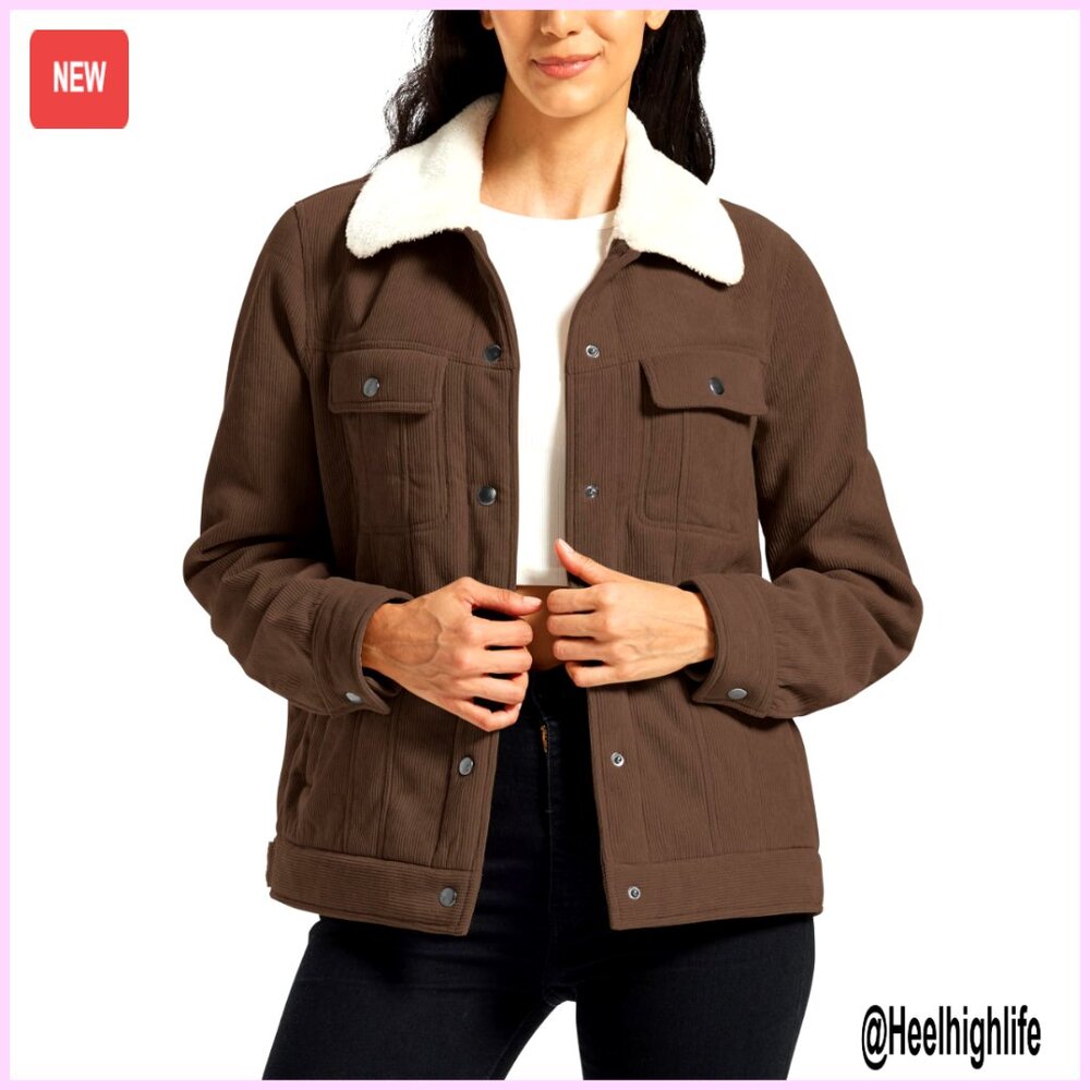 Women's Corduroy Sherpa Fleece Lined Winter Jacket With Pockets